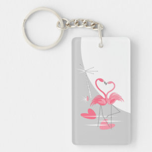 Porte-clés Flamant rose Love Grand Lune rectangle acrylique