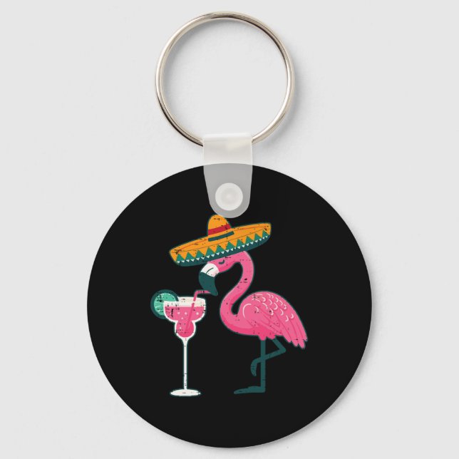 Porte-clés Flamant rose Mexicain Sombrero Cinco De Mayo Fiest (Recto)
