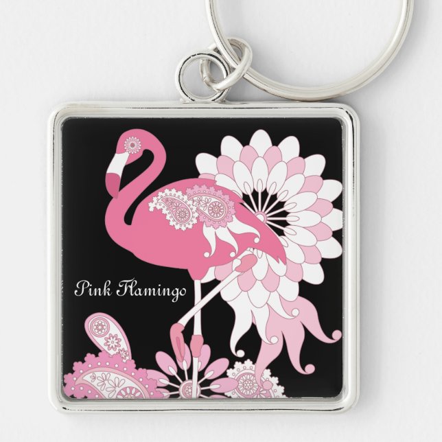 Porte-clés Flamant rose moderne personnalisé noir rose (Devant)