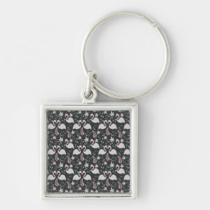 Porte-clés Flamant rose motif transparent blanc sur arrière -