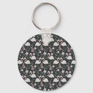 Porte-clés Flamant rose motif transparent blanc sur arrière -