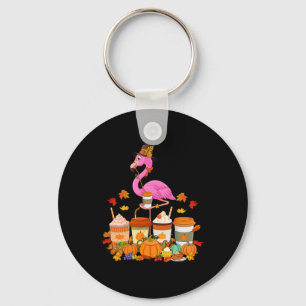Porte-clés Flamant rose portant Casquette Automne Cups de caf