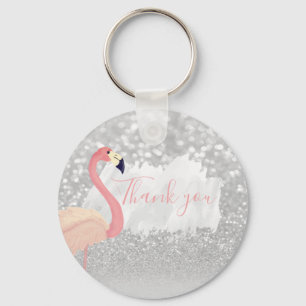 Porte-clés Flamant rose rose brillant moderne, Merci