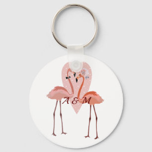 Porte-clés Flamant rose rose élégant coeur amour doux