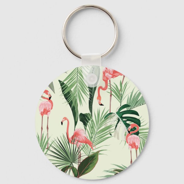 Porte-clés Flamant rose rose Fleurs exotiques Motif (Recto)