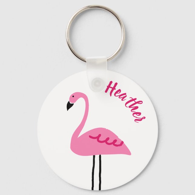 Porte-clés Flamant rose rose mignon Ajouter Nom personnalisé  (Recto)
