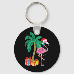 Porte-clés Flamant rose rose Noël Palmier Tropical Xmas Fu