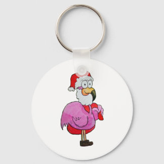 Porte-clés Flamant rose rose Whimsical Père Noël W/ Casquette