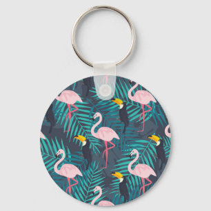 Porte-clés Flamant rose, toucan : motif de feuilles tropicale