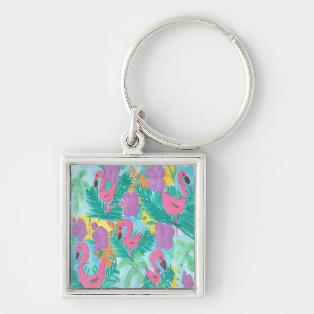 Porte-clés Flamant rose Tropical Jungle Motif (Devant)