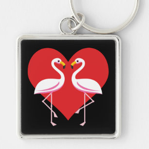 Porte-clés Flamants roses blancs mignons rose avec coeur roug