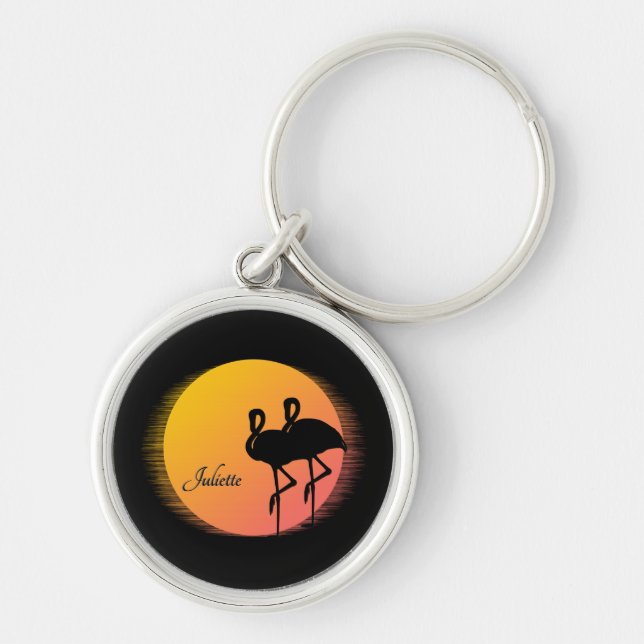 Porte-clés Flamants roses Sunset personnel avec nom (Devant)