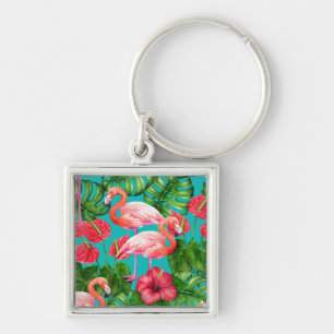 Porte-clés Flamingo birds and tropical garden watercolor