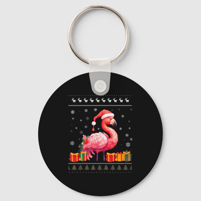 Porte-clés Flamingo Christmas Santa Hat Ugly Christmas Sweate (Recto)