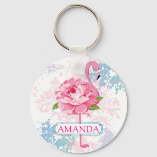 Porte-clés Flamingo rose Design floral Monogramme
