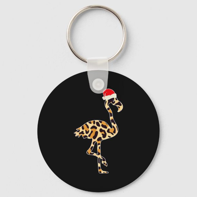 Porte-clés Flamingo Santa Hat Family Matching Christmas Leopa (Recto)