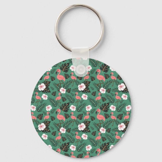 Porte-clés Flamingo seamless pattern pink on green background (Recto)