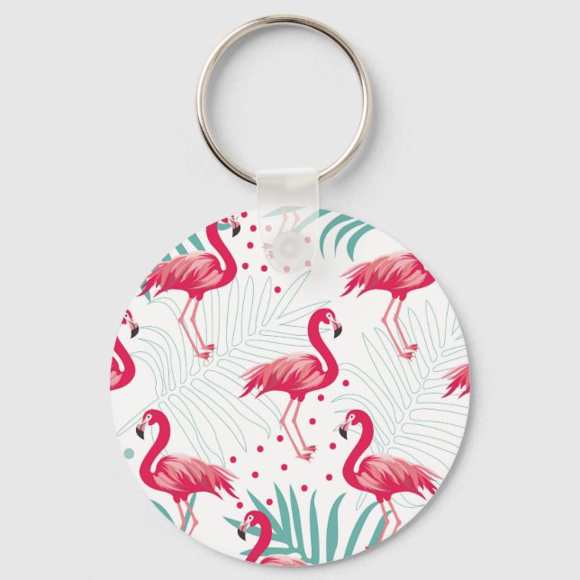 Porte-clés Flamingo tropical et feuille, motif d'été. (Recto)
