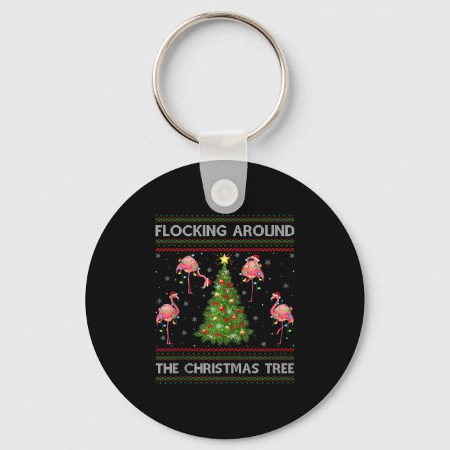 Porte-clés Flamingo Ugly Christmas Sweater Style Flamingo Bir (Recto)