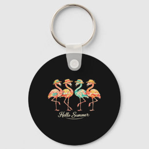 Porte-clés Flamingo Vintage Tropical Bonjour Été Oiseaux Mign