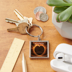 Porte-clés Flamme Orange Fractal Heart Design Keepsaké