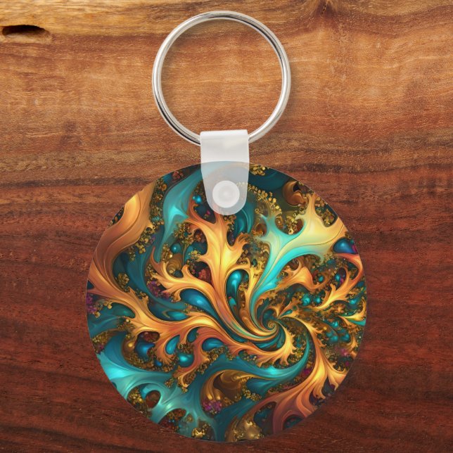 Porte-clés Flammes Abstraites or Turquoise orange, (Verso)