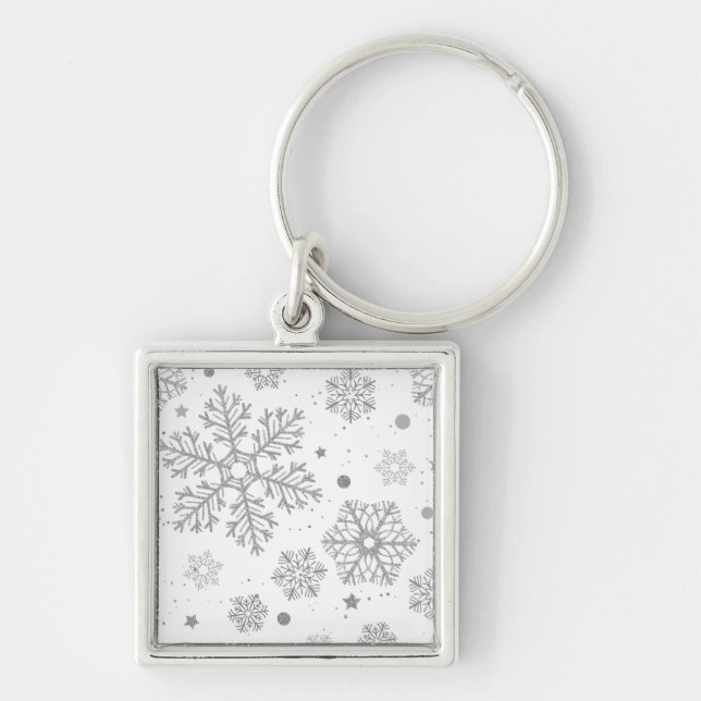Porte-clés Flammes de neige en argent sur blanc (Devant)