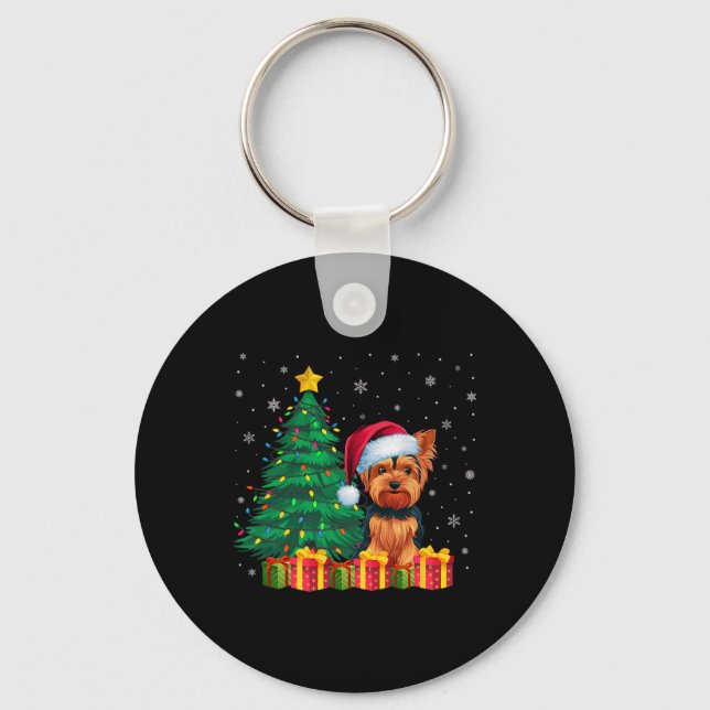 Porte-clés Flammes de Noël de Terrier Santa Hat (Recto)