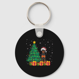 Porte-clés Flammes de Noël Doberman Pinscher Santa Hat