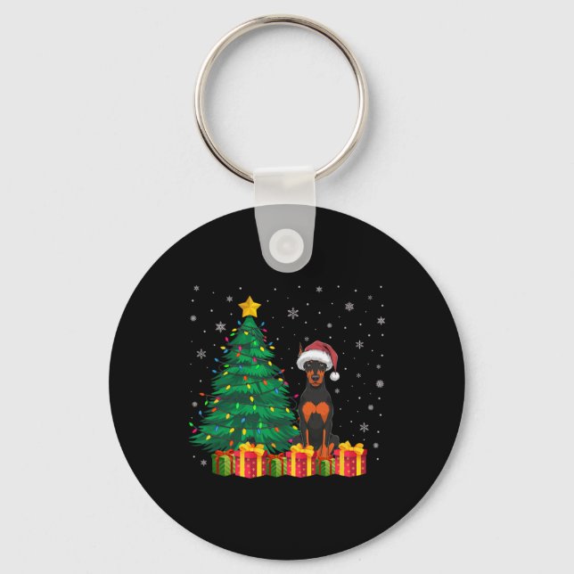 Porte-clés Flammes de Noël Doberman Pinscher Santa Hat (Recto)