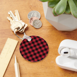 Porte-clés Flanelle à carreaux rustique rouge et noir de styl