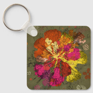 Porte-clés Fleur abstraite audacieuse : Fleur éclose grunge p