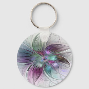 Porte-clés Fleur Abstraite colorée Art moderne floral fractal