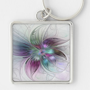 Porte-clés Fleur Abstraite colorée Art moderne floral fractal