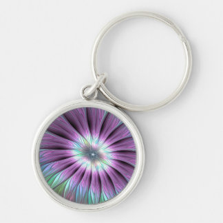 Porte-clés Fleur Abstraite colorée rose bleu vert fractal