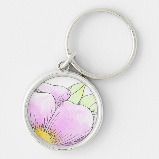 Porte-clés Fleur aquarelle rose fantaisiste (Devant)