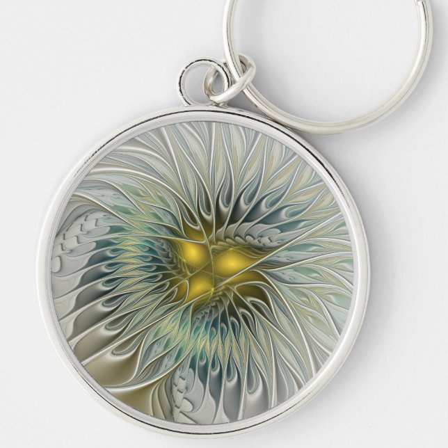 Porte-clés Fleur argentée dorée Fantastique Art fractal abstr (Devant)