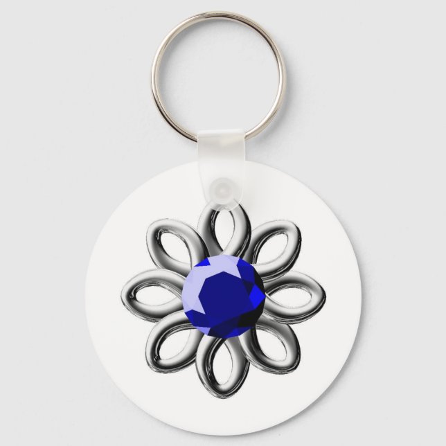 Porte-clés Fleur argentée en pierre bleue (Recto)