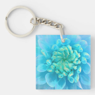 Porte-clés Fleur bleu turquoise Dahlia en Aquarelle