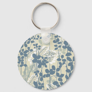 Porte-clés Fleur Bleue Asiatique Japonaise Art Floral