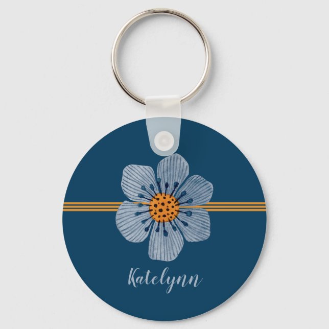 Porte-clés Fleur bleue et orange Porte - clé personnalisé (Recto)