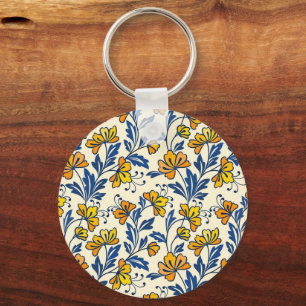 Porte-clés Fleur Bleue Feuillue de Style Folk Orange Jaune Vi