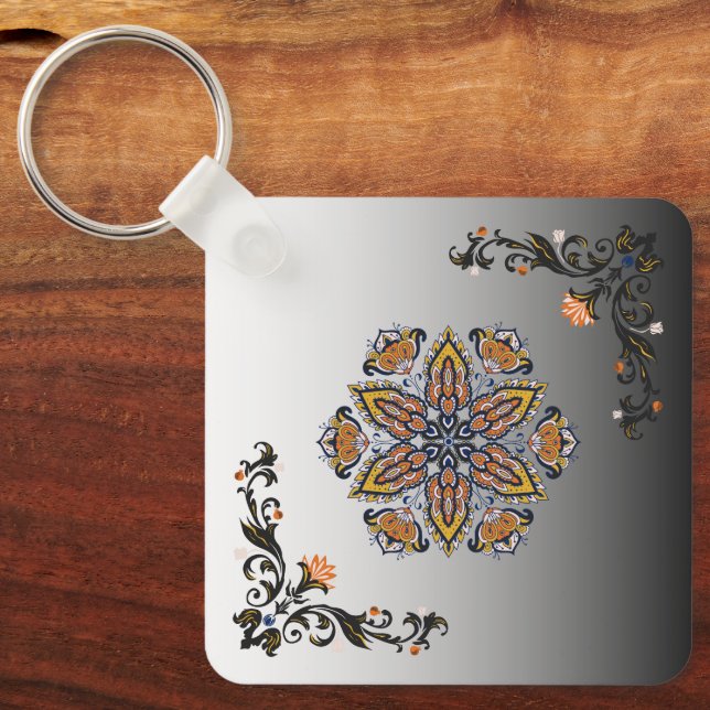 Porte-clés Fleur céleste, botanique noire et or (Recto)