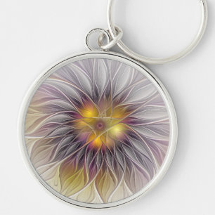 Porte-clés Fleur colorée lumineuse, fractale moderne abstrait