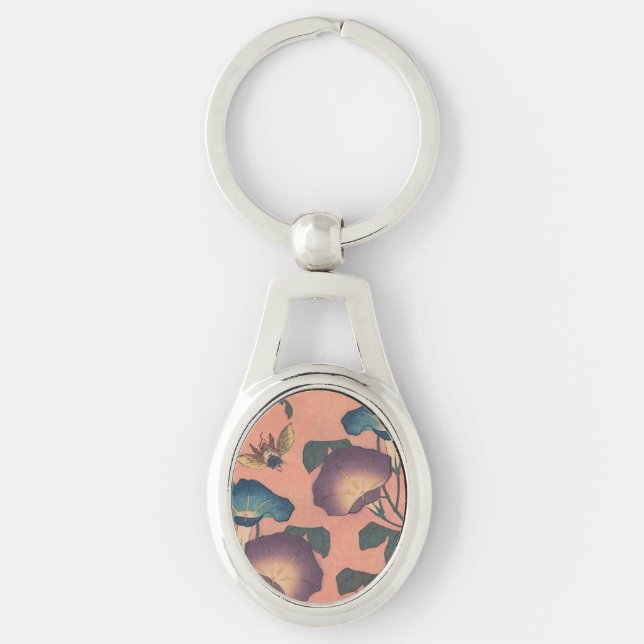Porte-clés Fleur d'abeille rose Art classique Hokusai (Devant)