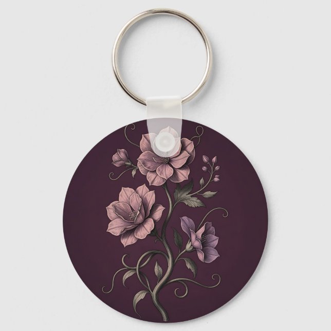 Porte-clés Fleur d'anémone mauve pourpre botanique foncée  (Recto)