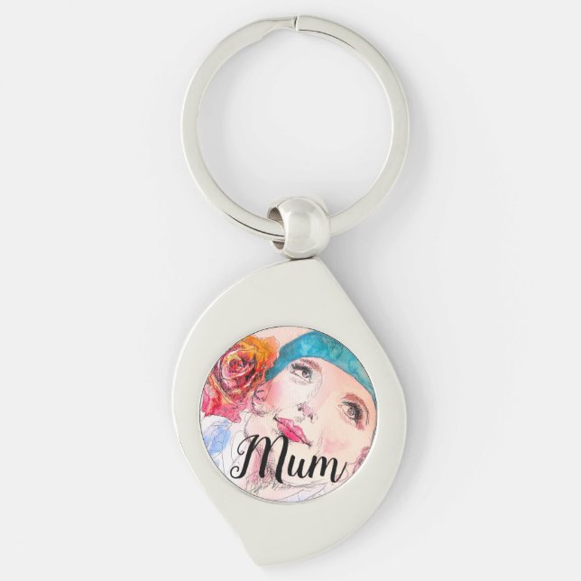 Porte-clés Fleur d'aquarelle Rose Fête des mères (Devant)