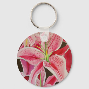 Porte-clés Fleur d'aquarelle Stargazer rose lièvre