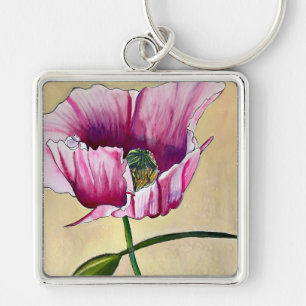 Porte-clés Fleur d'art au coquelicot rose aquarelle
