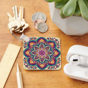Porte-clés Fleur d'art populaire Boho